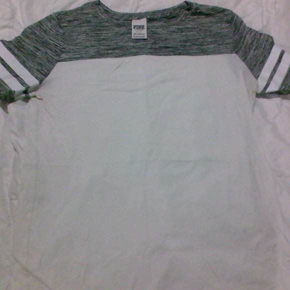 PINK Victoria's Secret Tops - Victoria's Secret PINK Gray and White T-Shirt